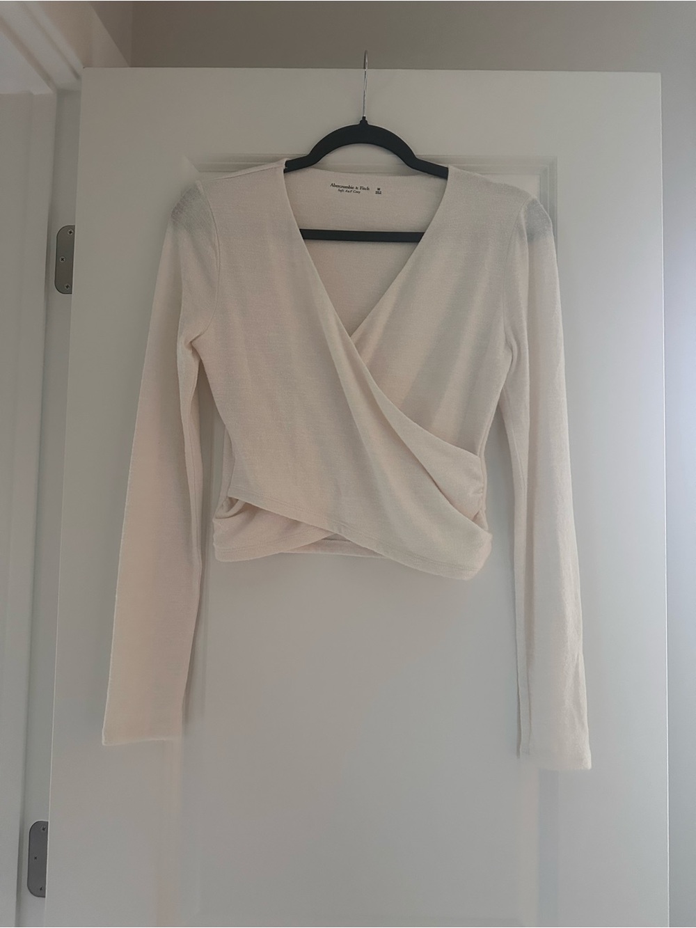 Abercrombie & Fitch Cream Wrap-Front Long Sleeve Top
